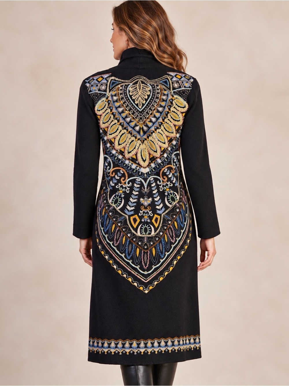 Soft Surroundings Silver Fir Embroidered Duster Cardigan Navy XS